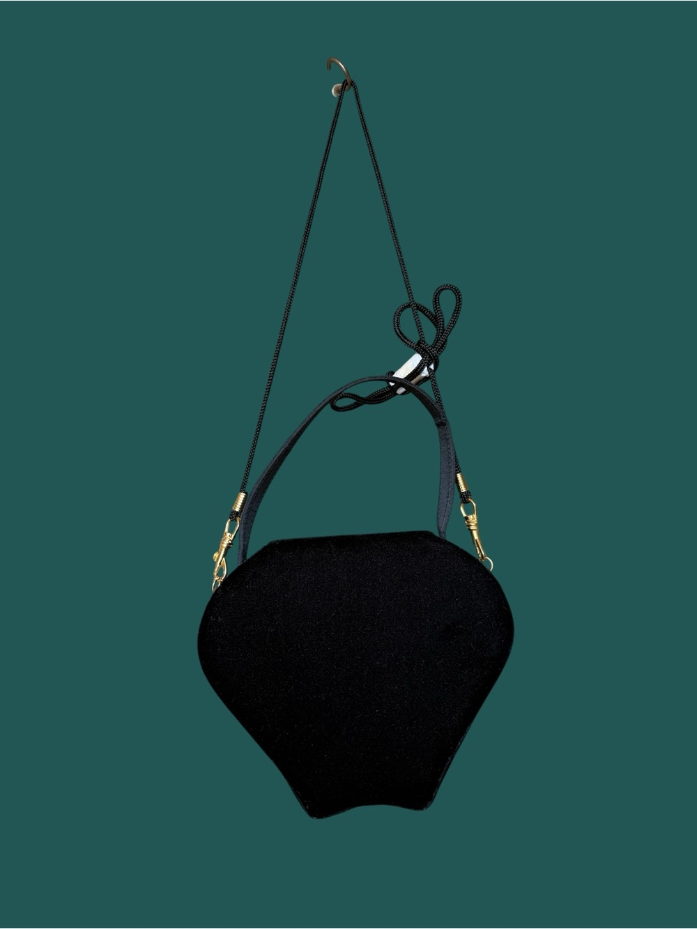 Black Women's Velvet Shoulder Bag with Top Handle - Picture 6 of 6